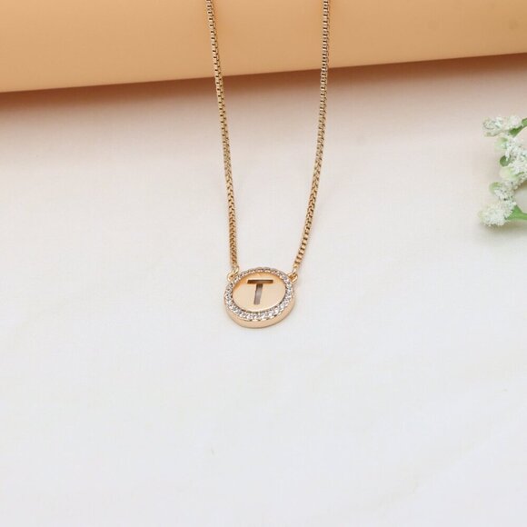 Rose Gold Initial 'T' Pendant Necklace with Sparkling CZ Border, XPNL0400 - Picture 11 of 13